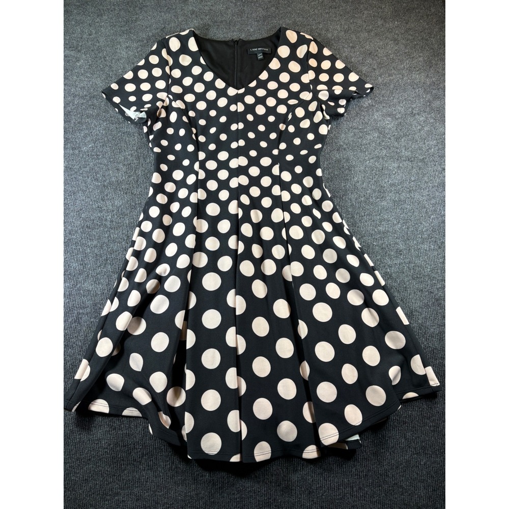 Lane Bryant Polka Dot Fit and Flare Dress Black Cream V-Neck Short Sleeve 10/12